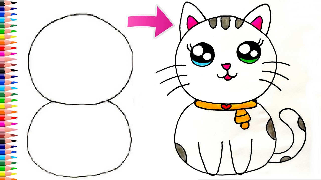 Kolay Kalp Tutan Kedi Resmi Adım Adım Nasıl Çizilir, Karakalem Kolay Çizimleri